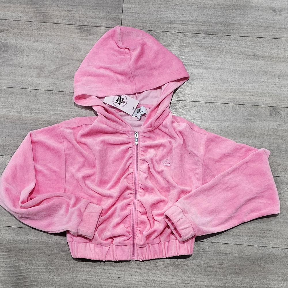 NWT Juicy Couture Hot Pink Velour Crop Hoodie XS